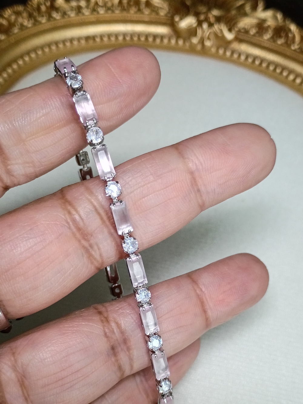 New Delicate Pink Stone Tennis Bracelet - Women's Jewelry 🚨 - Picture 5 of 6